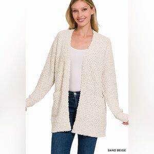 Zenana Long Sleeve Popcorn Sweater Cardigan with Pockets 10010010812